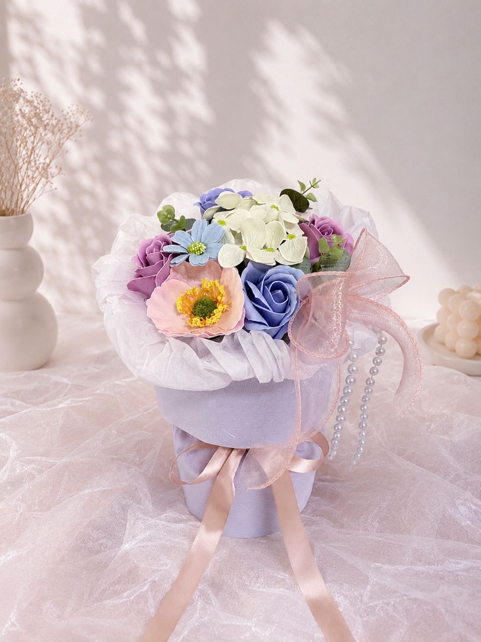 Fresh pastel bouquet by Bloom & Core — flower care guide