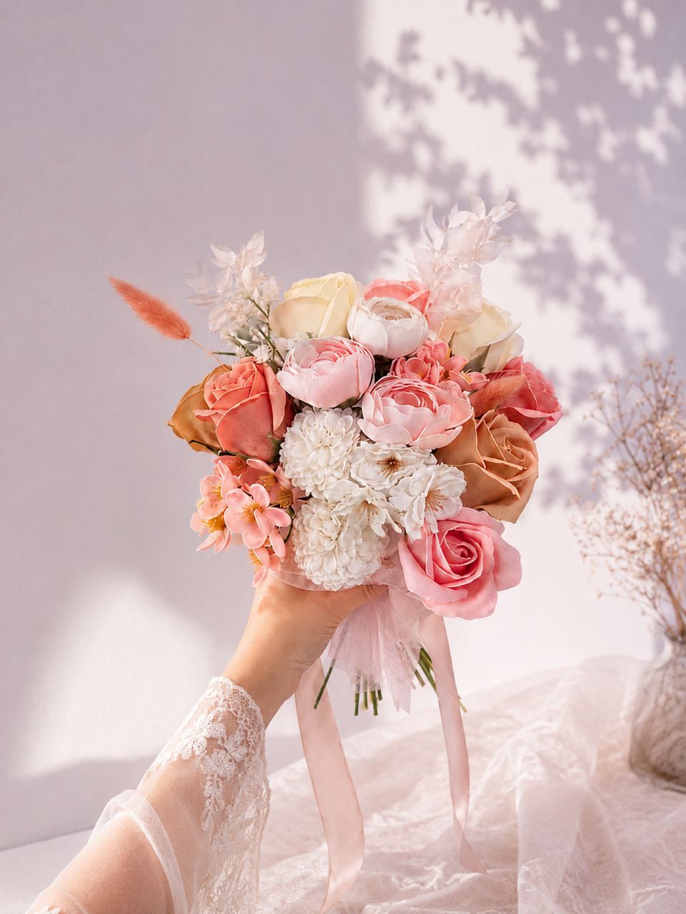 Elegant peach-toned bouquet — flower gifting etiquette in Malaysia by Bloom & Core