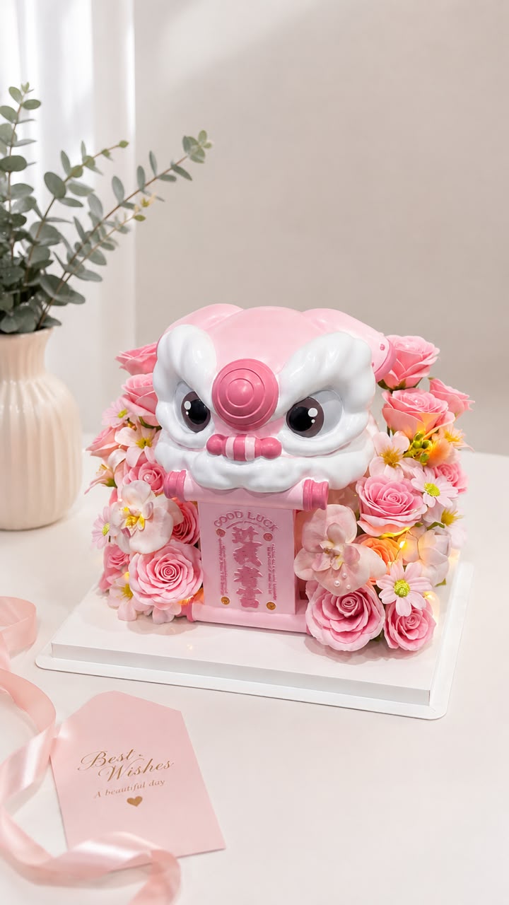Pink Lion Dance Soap Flower Box